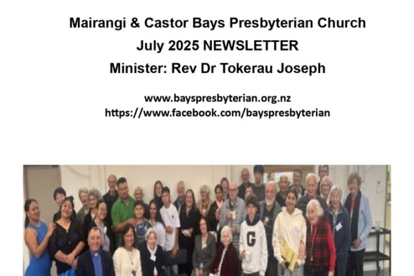 Example of the newsletter produced every month by the Mairangi Bay Presbyterian Church